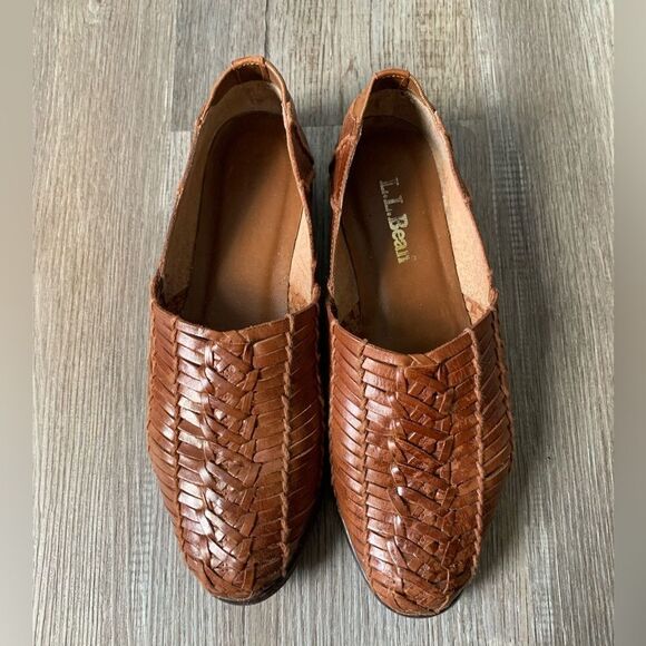 VTG LL Bean Huaraches Woven Slip On Sandal Mary Jane Shoes Leather Brown 6 6.5 - Picture 12 of 15